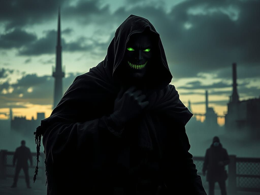 Dark Silhouetted Figure Lurking in Shadows, Gritty Cityscape