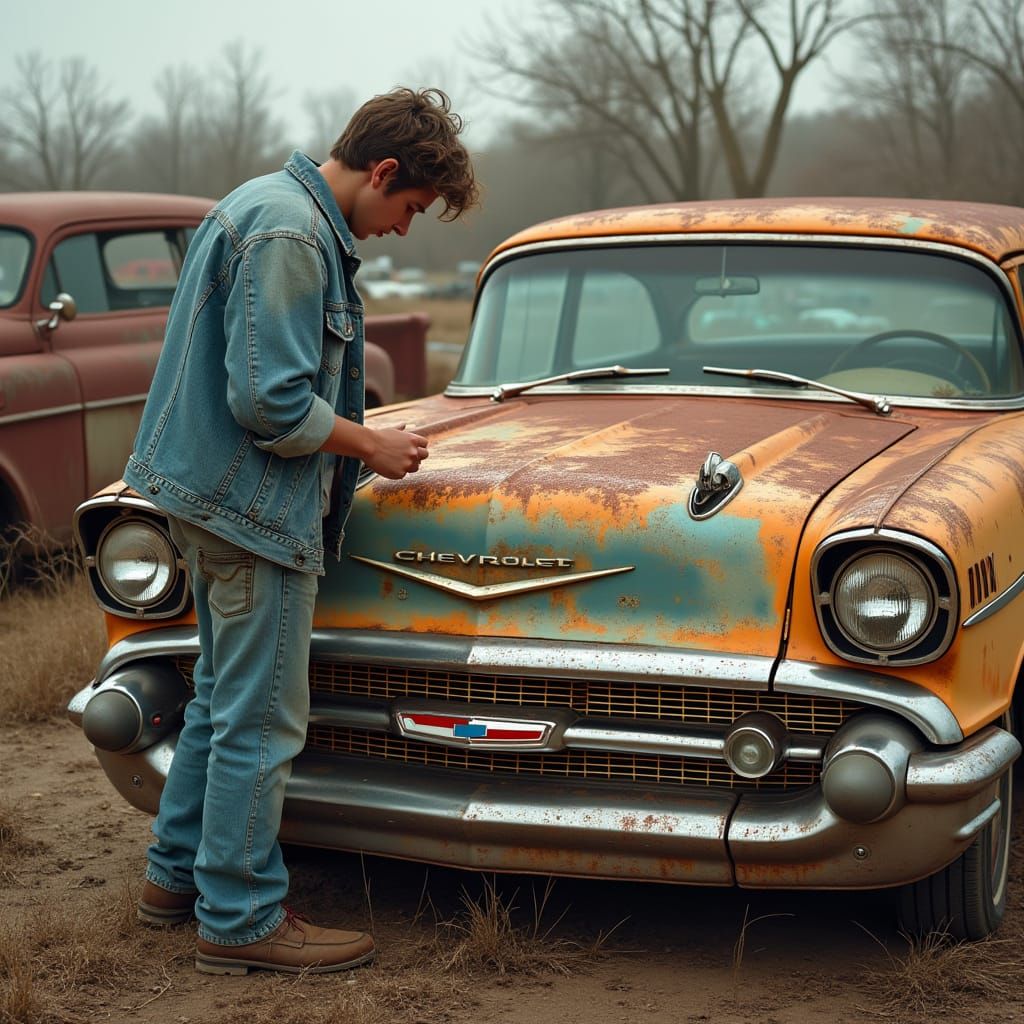 Gritty Junkyard Scene: 1957 Chevy in Rust