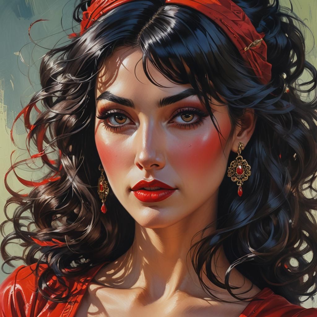 Gorgeous Gypsy Woman Portrait in Digital Art Style