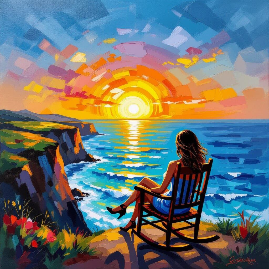 Model at Sunset: Bright Acrylic Painting