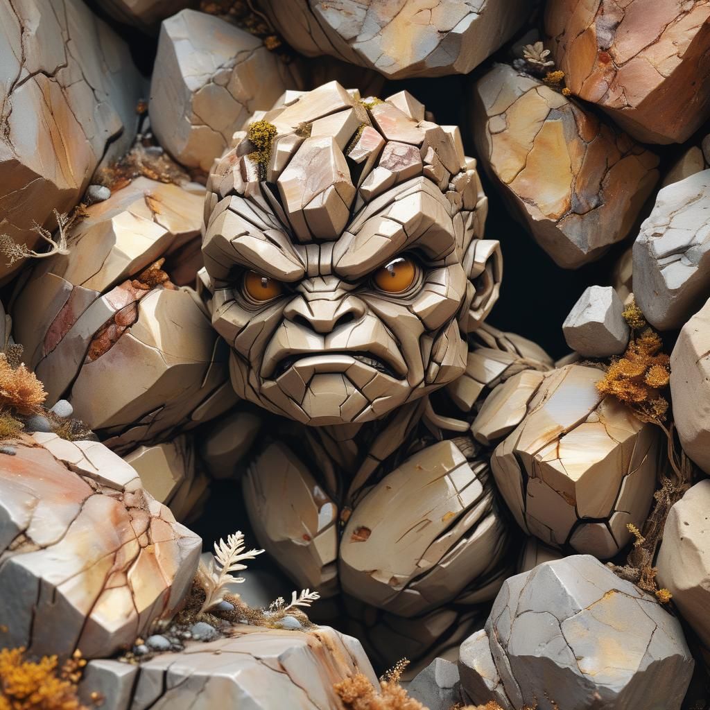 Detailed Geodude Close-Up in Mixed Media Style