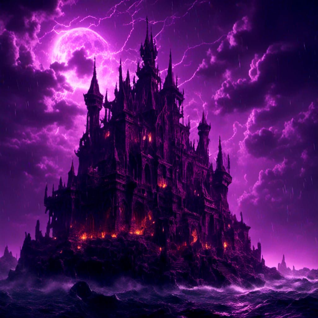 Gothic Castle in Lightning Storm: Hyperreal Dark Fantasy