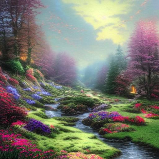 Ethereal Fantasy Landscape in Thomas Kinkade Style