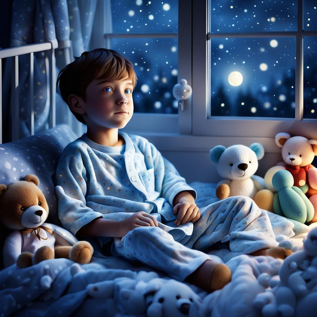 Whimsical Dreamy Bedtime Scene in Soothing Pastel Colors