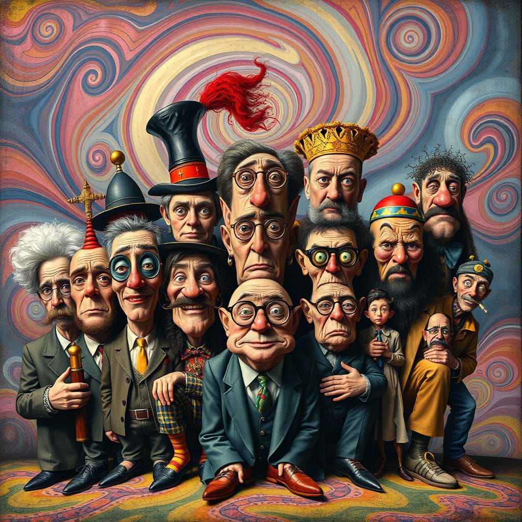 Surrealist Gathering of Eccentric Individuals in Vibrant Dre...