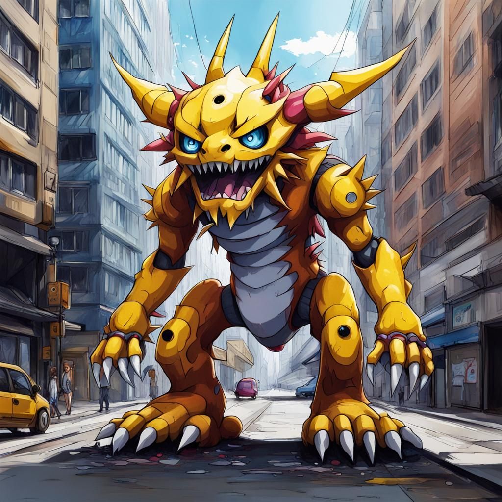 Digital Monster in Urban Art Composition