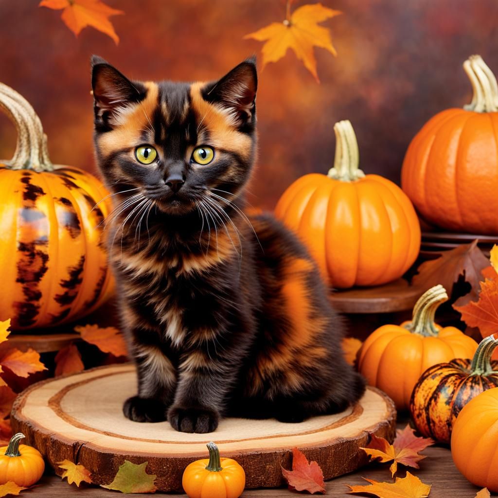 Captivating Tortoiseshell Kitten in Autumnal Photoshoot