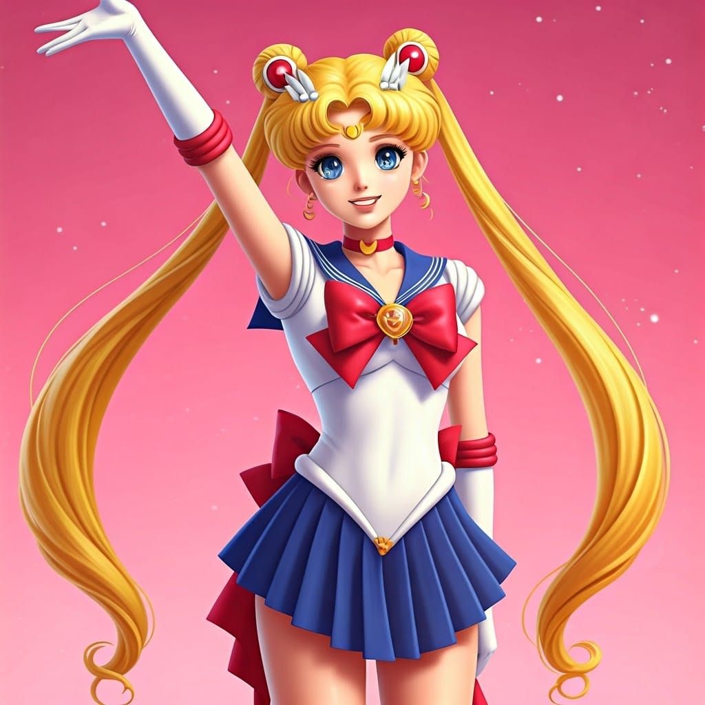 Sailor Moon in Vibrant Pink 3D Anime Art Style