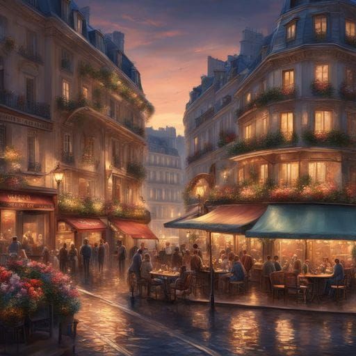 Romantic Paris Evening in 1920s, Oil Painting