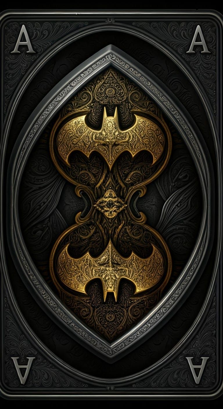 Metallic Ace Playing Card with Ornate 3D Batman Logo in Pixe...