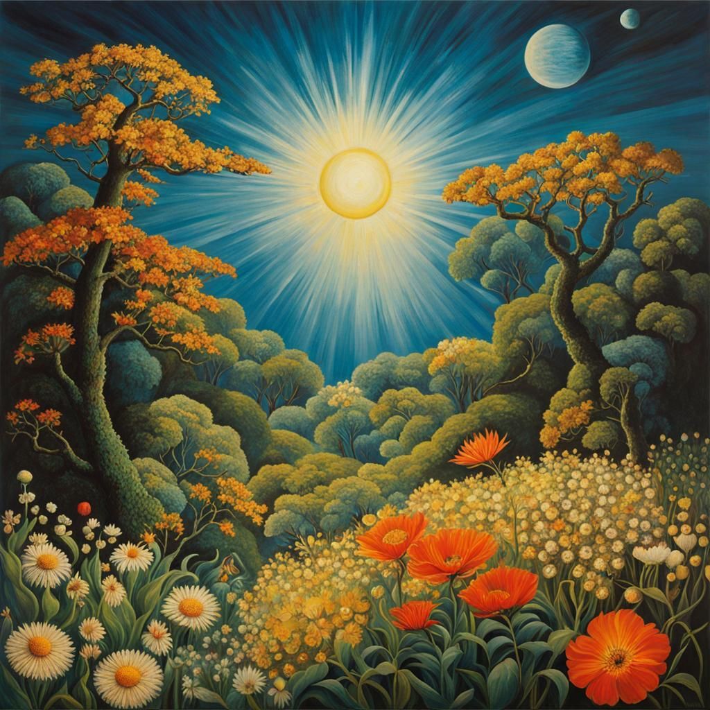 Magical Flowers in Surreal Light: Escher, Dali, Van Gogh