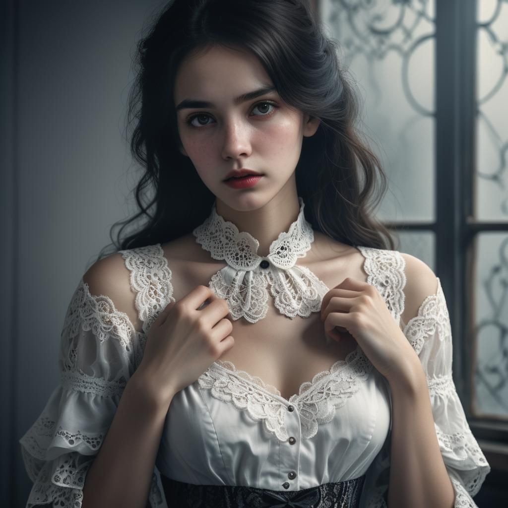 Woman's Portrait with Intricate Lace Collar