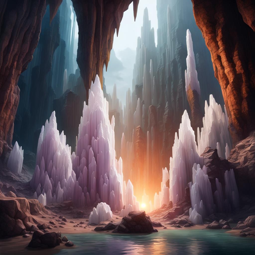 Giant Selenite Crystal Cave: Detailed Matte Painting