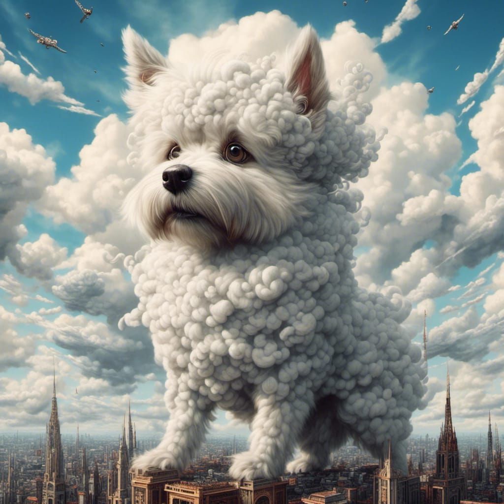 Cloud Dog: A Dreamlike Vision in Classic Art Style