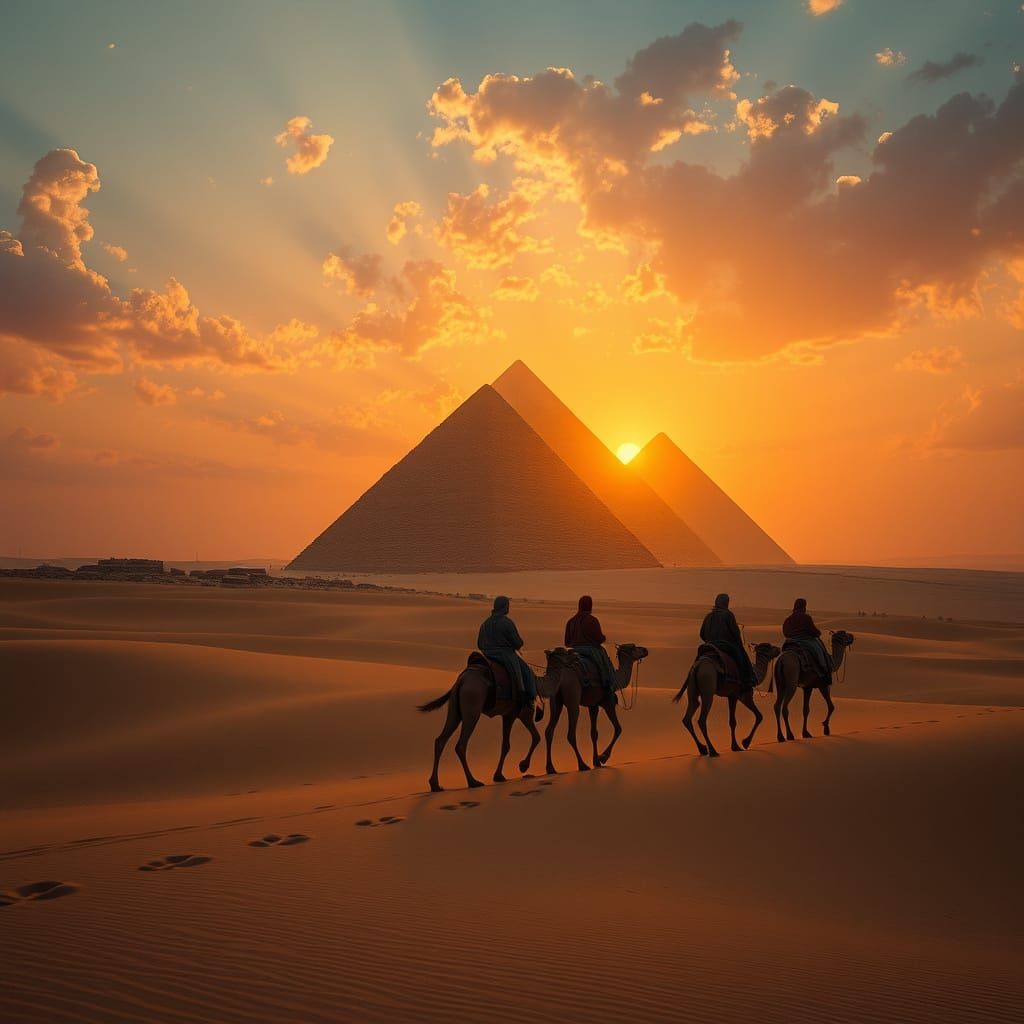 Hyperrealistic Ancient Egyptian Pyramids at Sunset in Cinema...