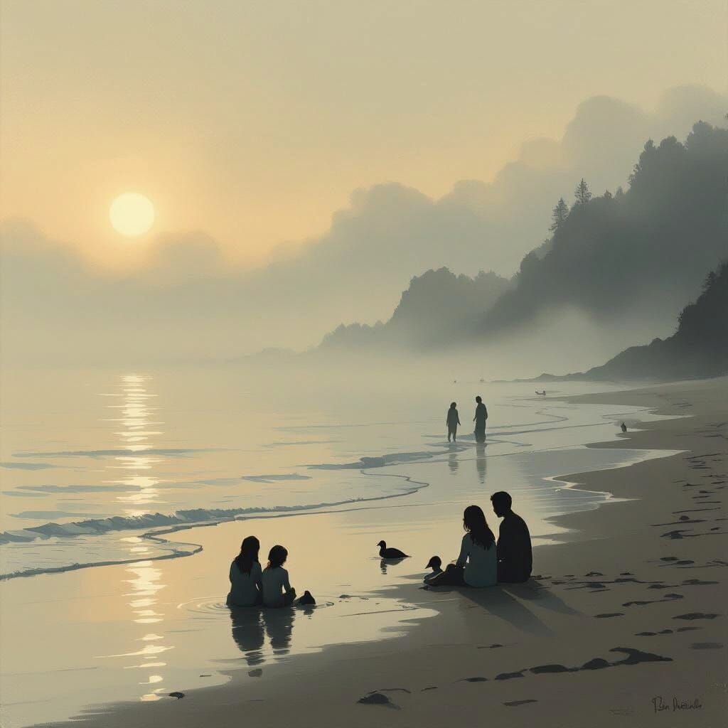 Misty Beach Illustration in Dreamy Style
