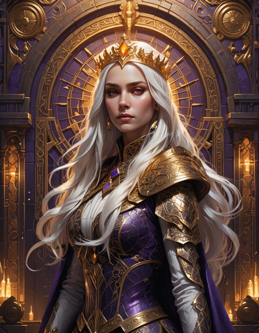 Fantasy Queen on Chessboard in Art Deco Style