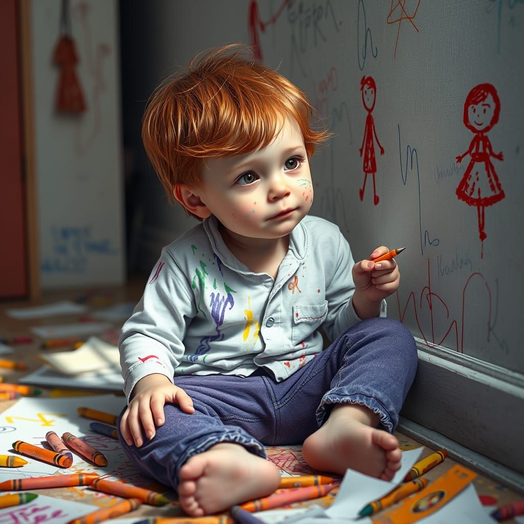 Child's Colorful Crayon Art, Hyperdetailed Digital Illustrat...