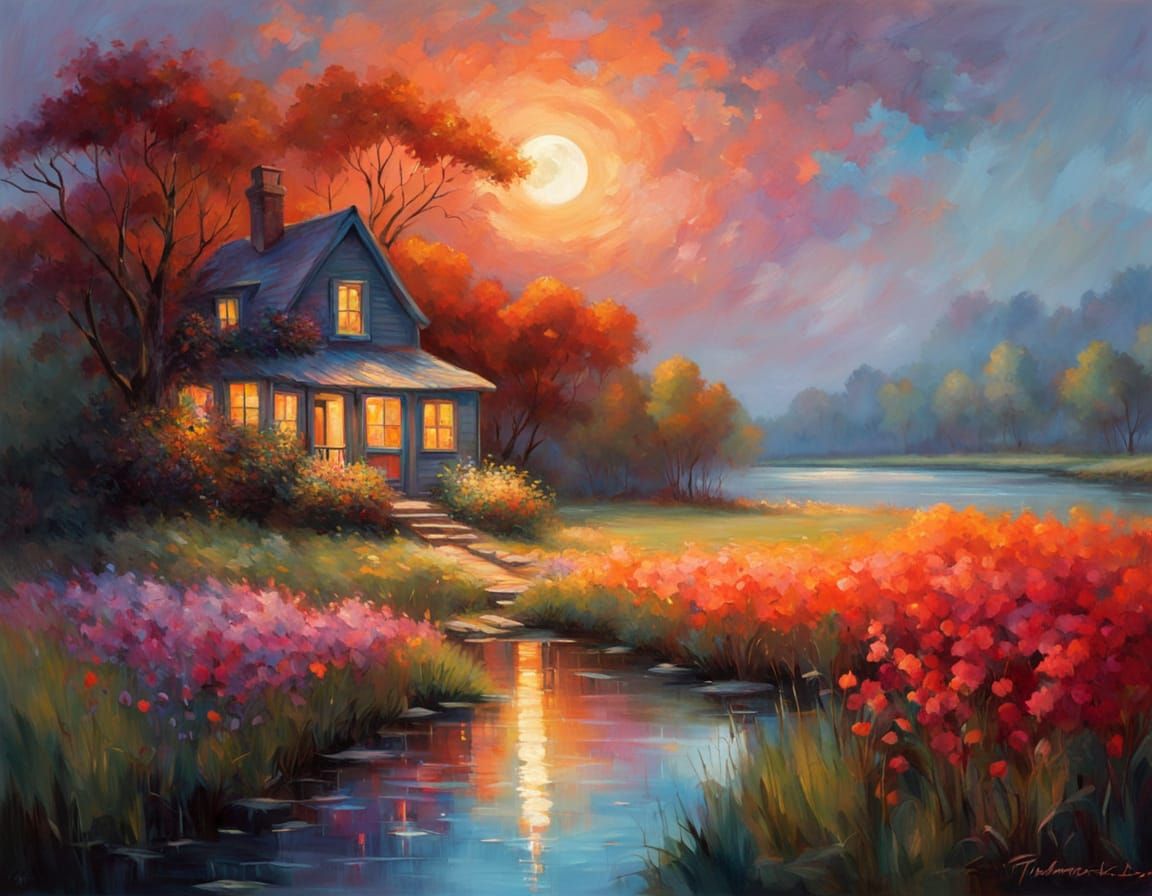 Cozy Cottage Overlooking Marsh Landscape in Impressionist St...