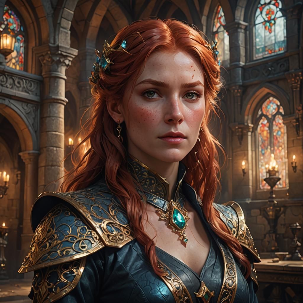 Redhead Magician Portrait in Dark Fantasy Style