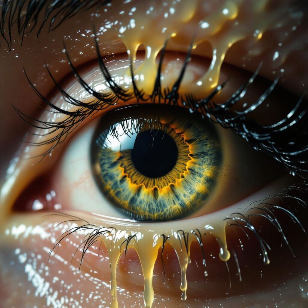 Hyperrealistic Macro Eye with Luminous Goo and Teeth
