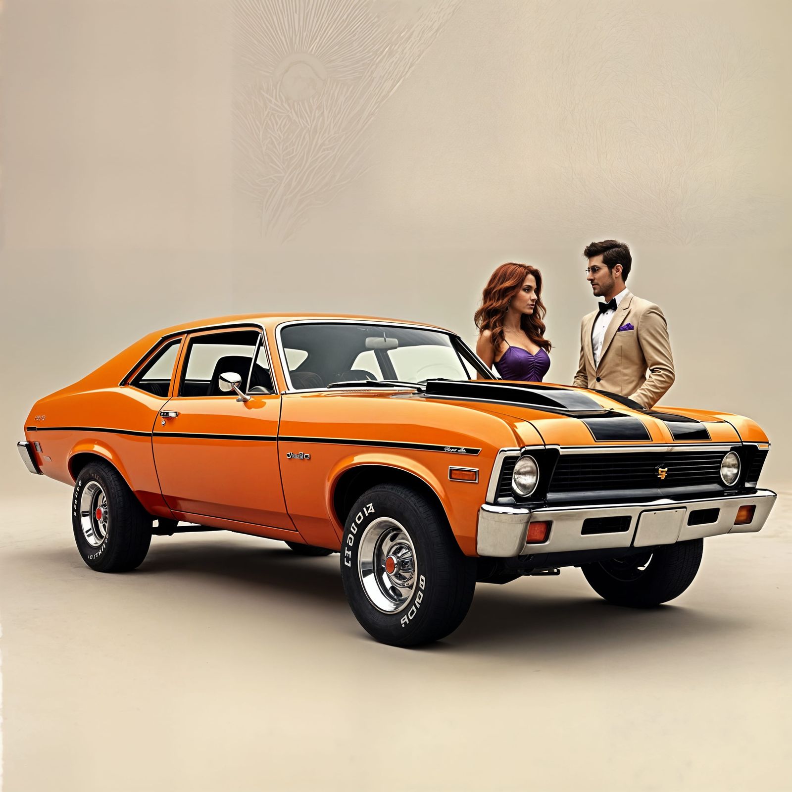 Vintage 1973 Orange Nova 2 Door Muscle Car