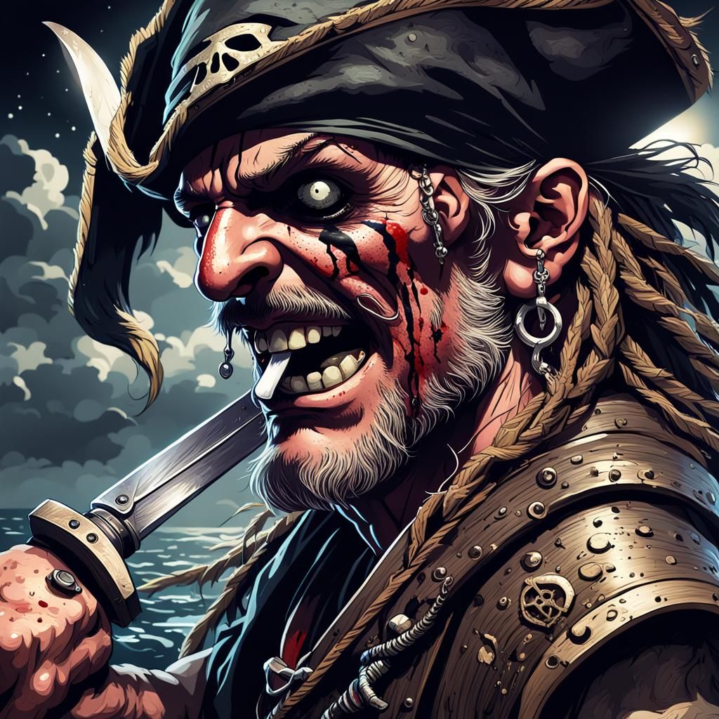 Pirate Portrait in Dark Fantasy Illustration Style