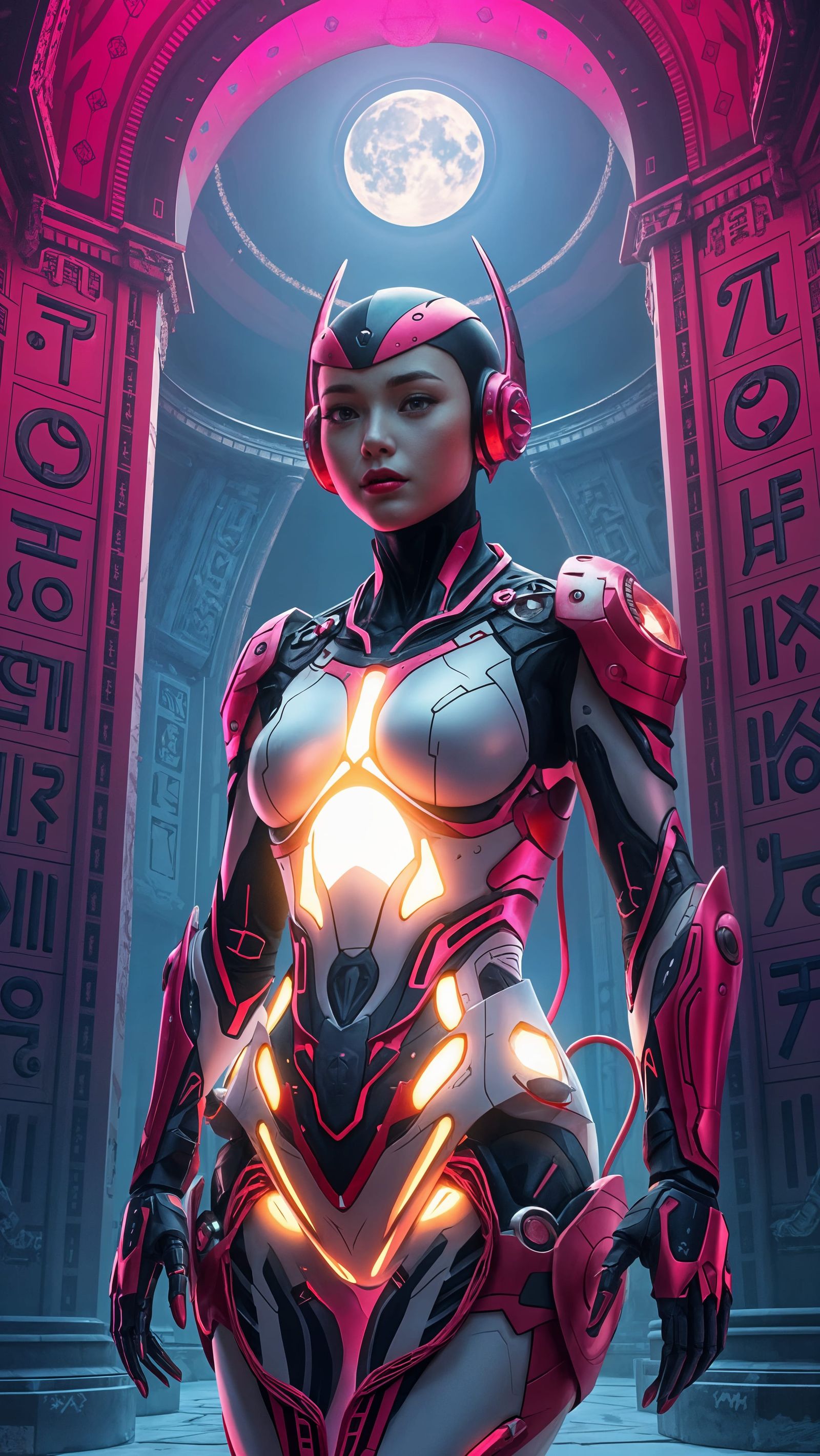 Pink and Black Cyborg Lady in Detailed Matte Painting