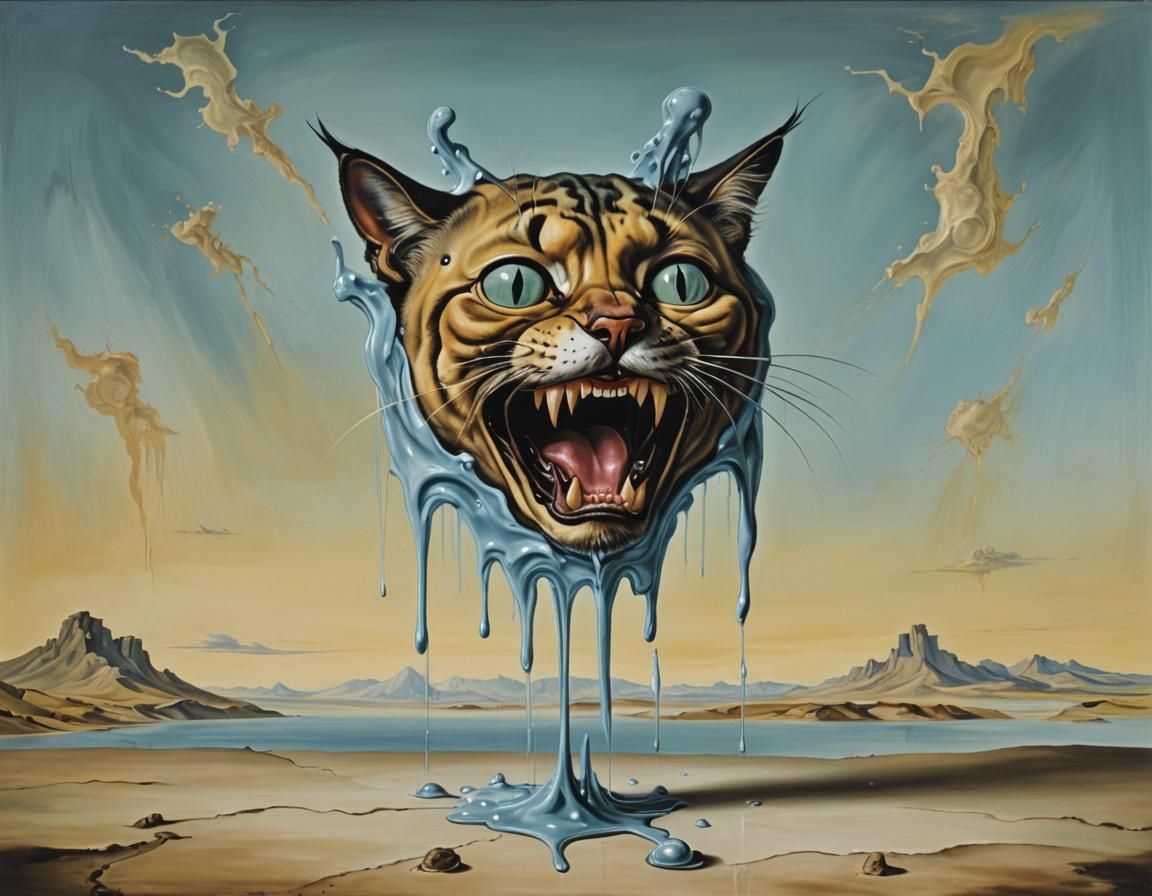 Crying Cat Meme in the style of Salvador Dali