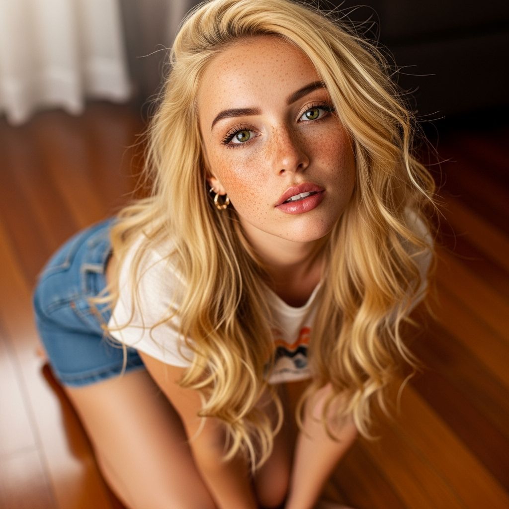 Blonde Woman With Freckles Looks Up