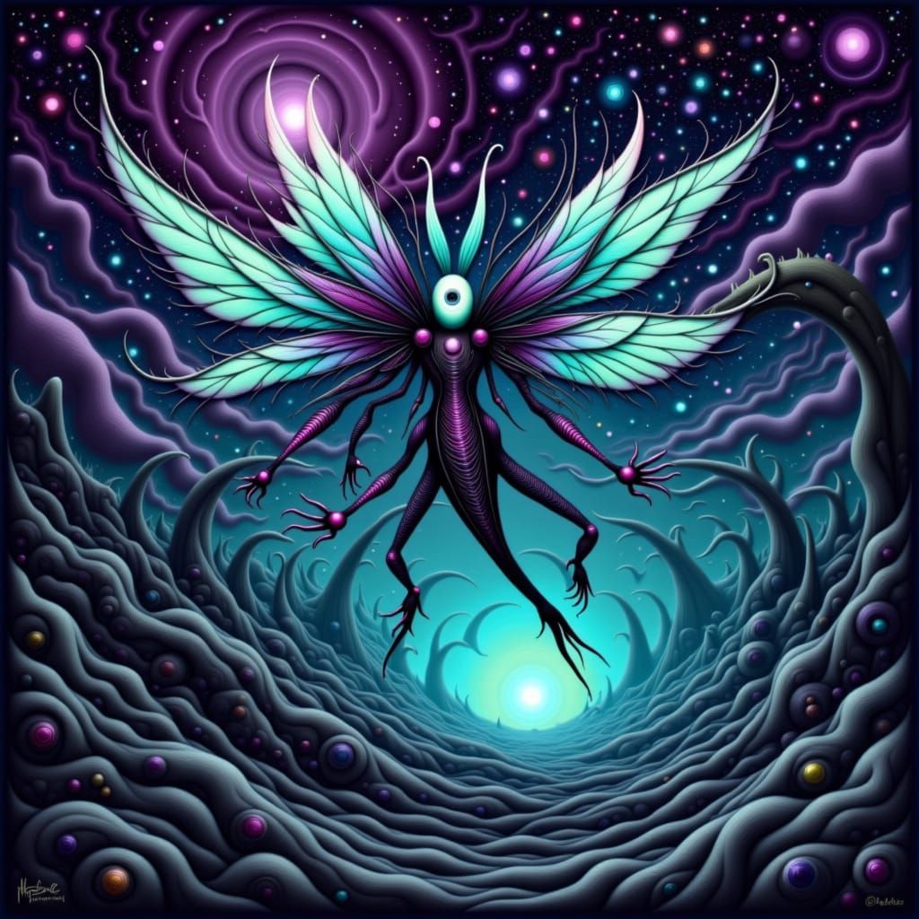 Surreal Alien Creature Over Cosmic Vortex