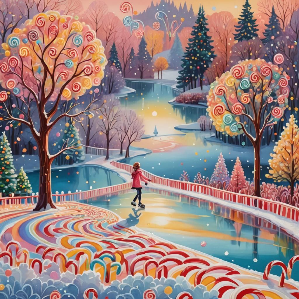 Candy Land Ice Skating in Gouache Style