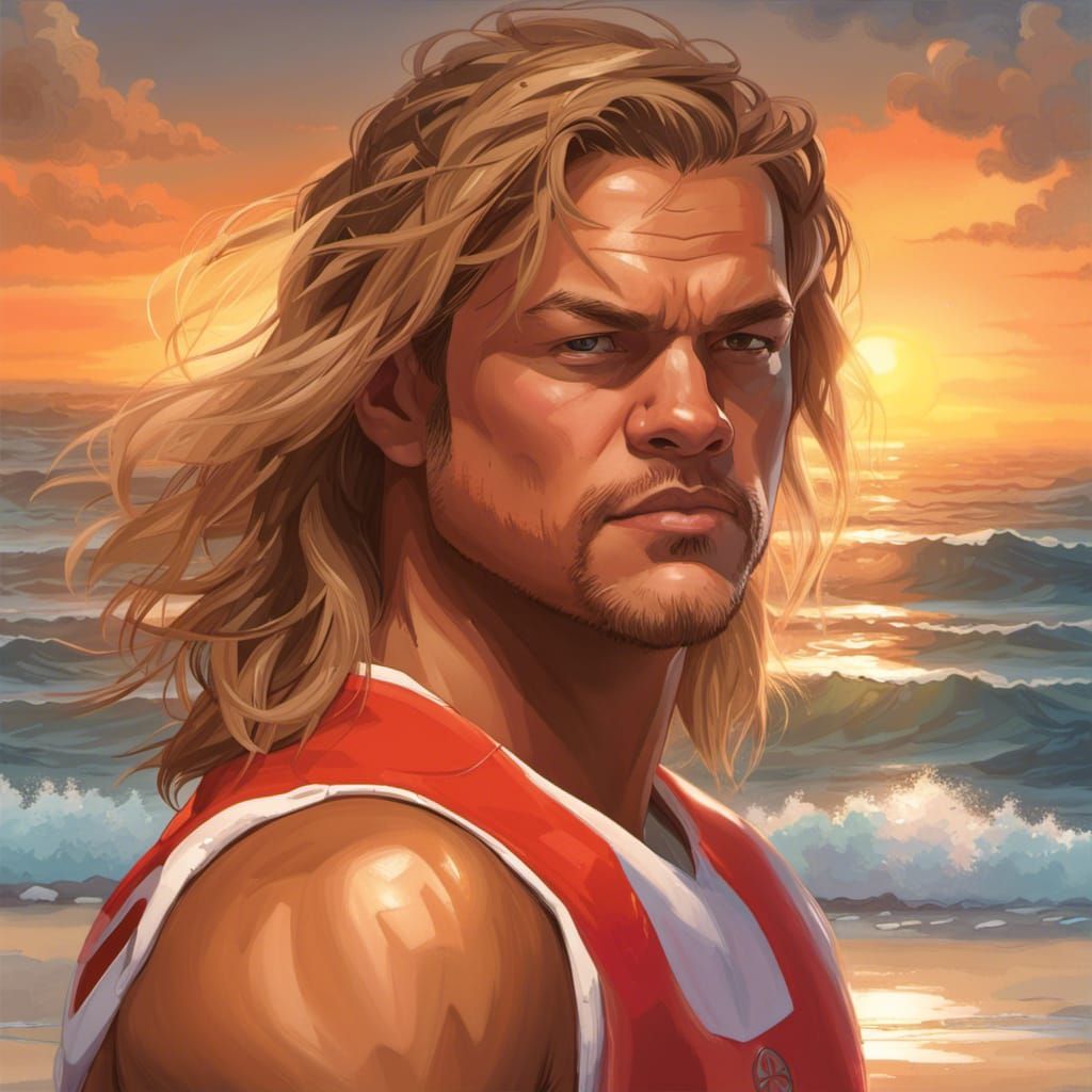 Lifeguard at Sunrise: Hyperdetailed Digital Portrait