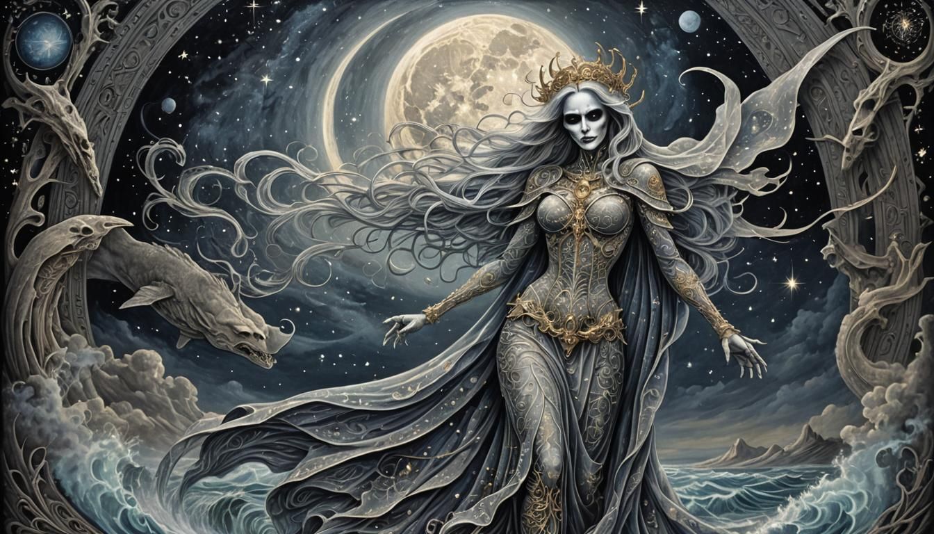 Moonlit Lady Death Chalk Art Masterpiece