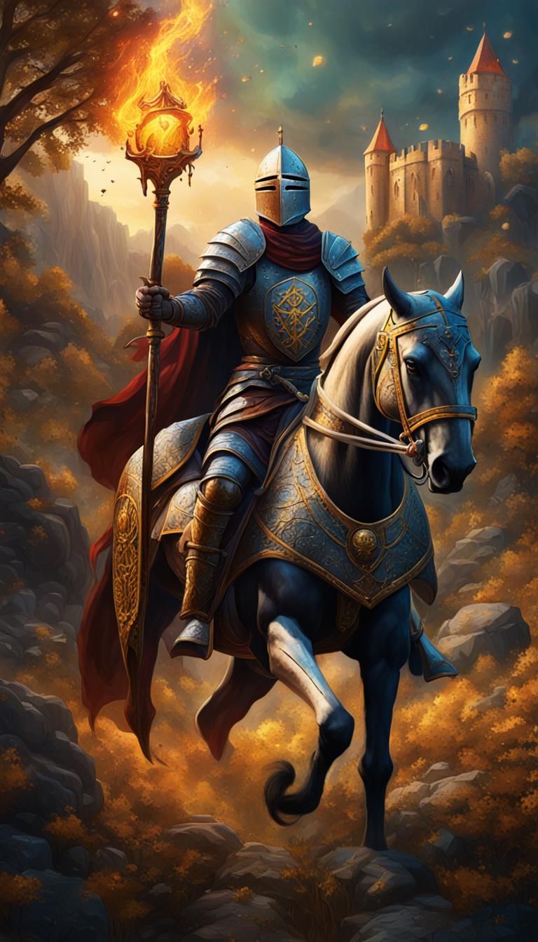 Knight of Wands Tarot Card in Medieval Style