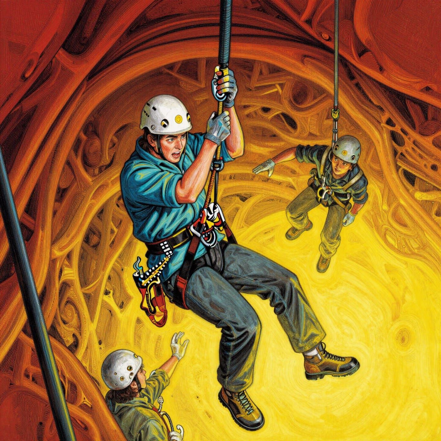 Skycraper Worker in Vertigo, Sharp Focus, Vibrant Colors