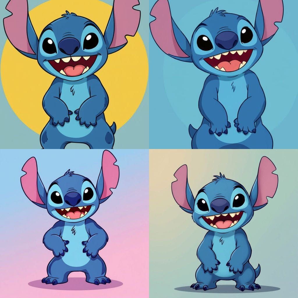 Stitch Standing Laughing Shyly Vector Art