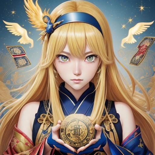 Blonde Girl with Phoenix in Manga Style