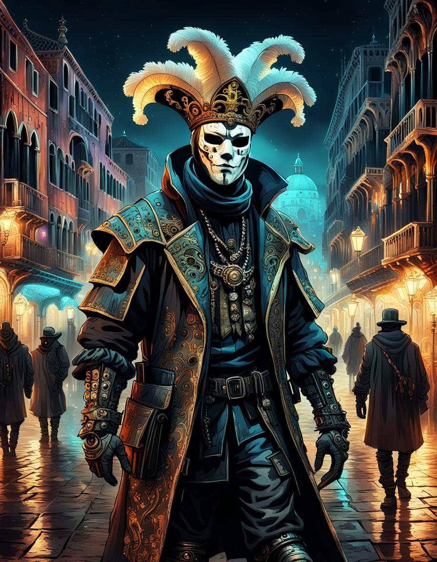 Venice Carnival in Post-Apocalyptic Cyberpunk Setting
