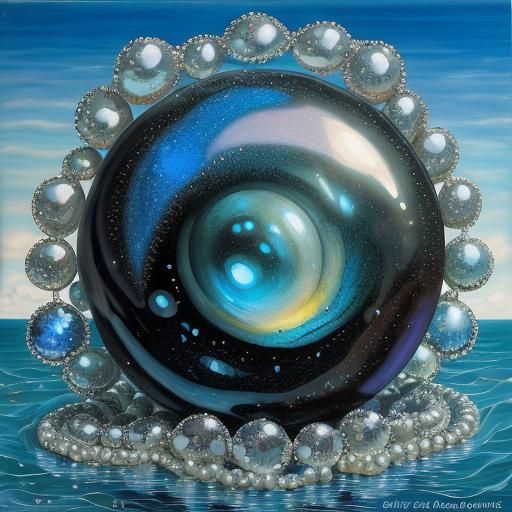 Surreal Beach Scene with Diamonds and Pearls in Oil