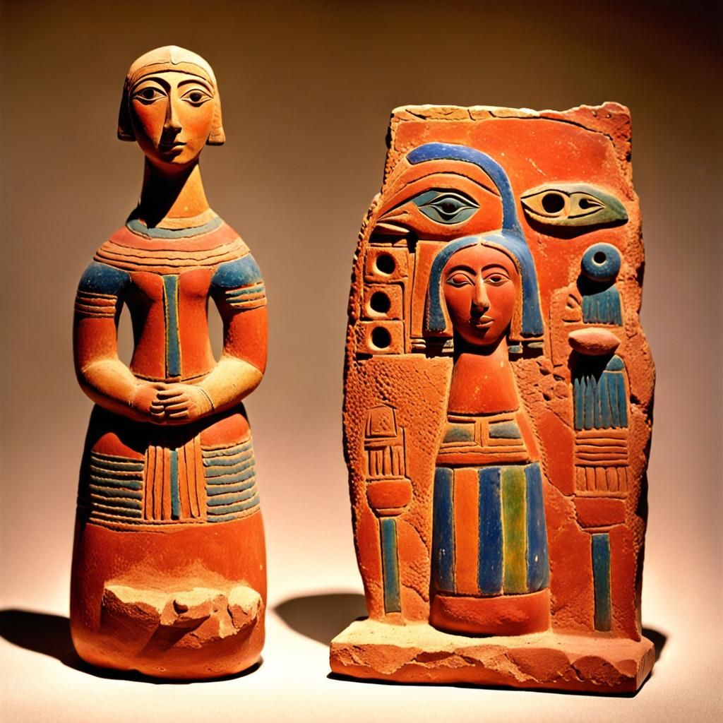 Terracotta Bird Goddess in Prehistoric Landscape