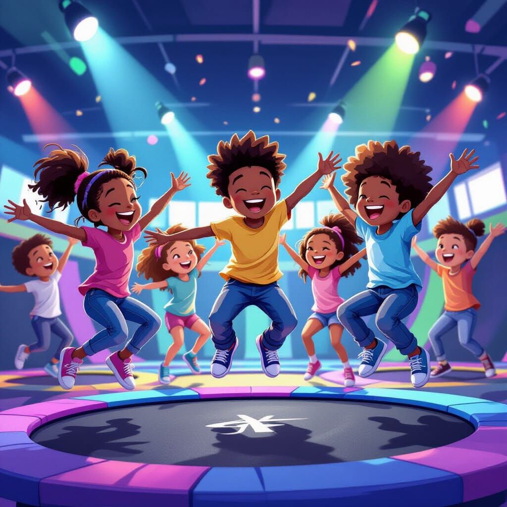 Joyful Children Jumping on Trampolines in Vibrant Park