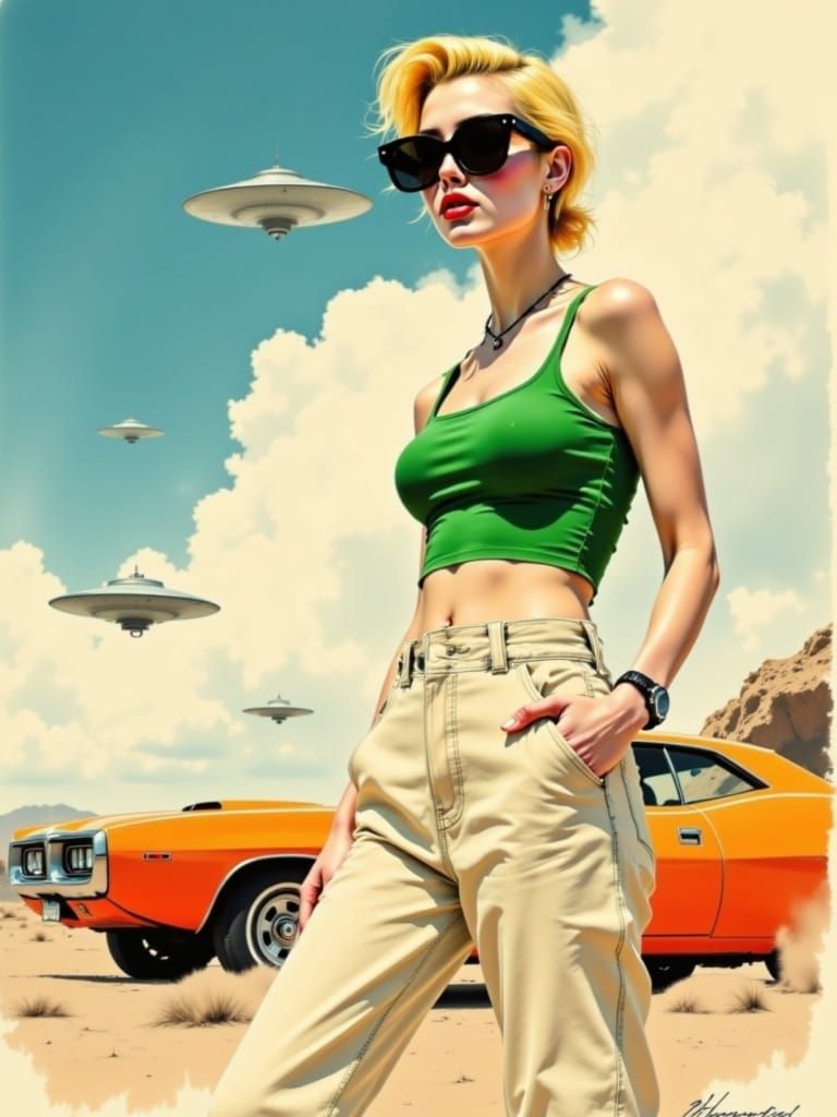 Neon Goddess of Retro-Futuristic Dreams