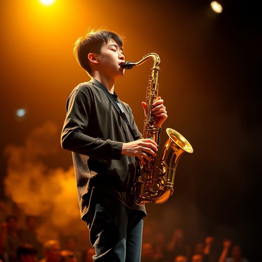Chinese Saxophonist in Passionate Performance