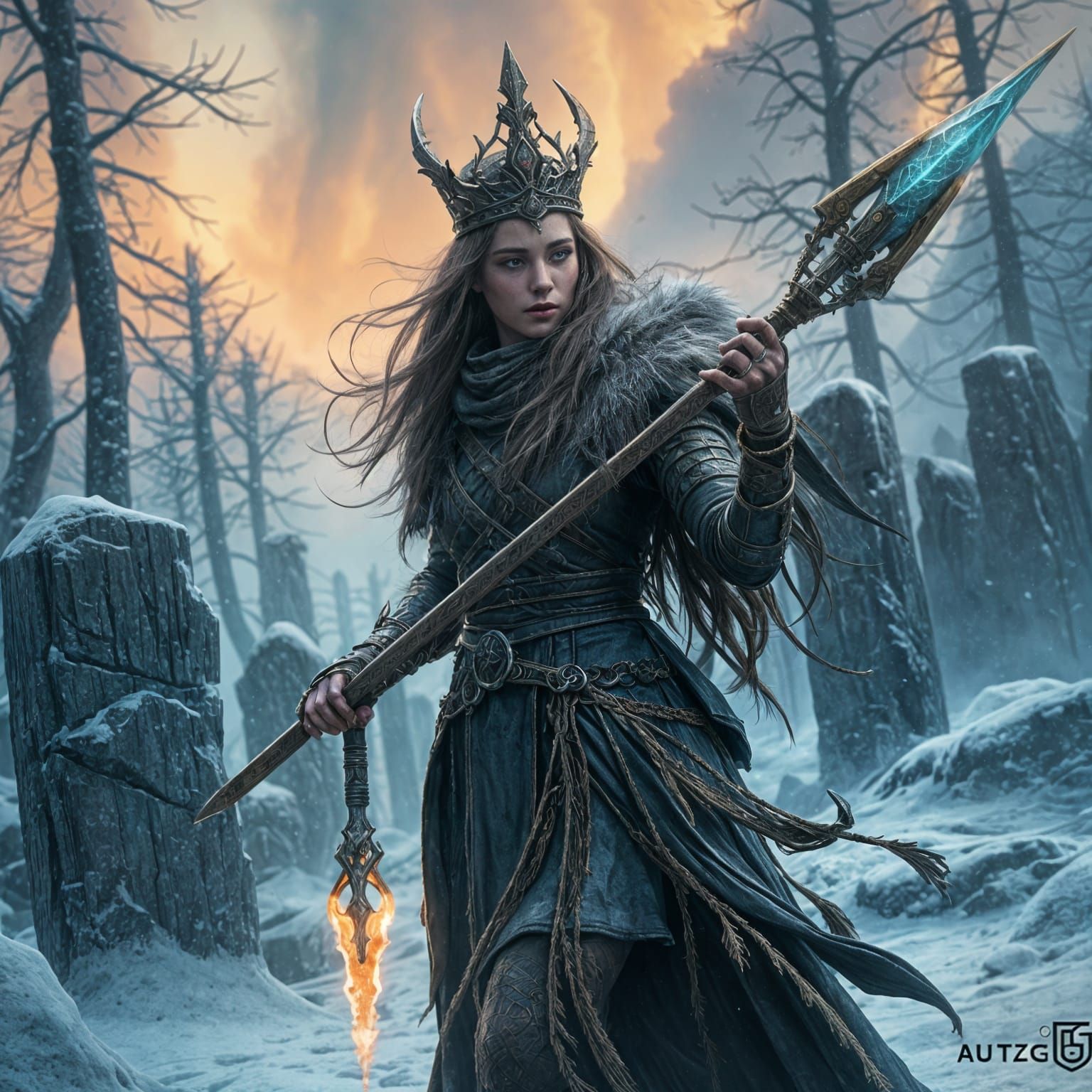 Enchanting Fantasy Queen Amidst a Futuristic Wilderness