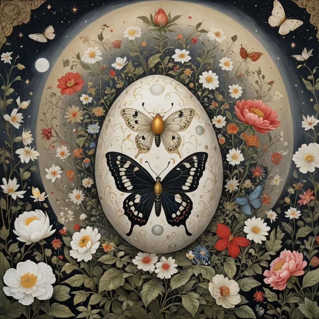 Surreal Butterfly Egg and Peony in Storm