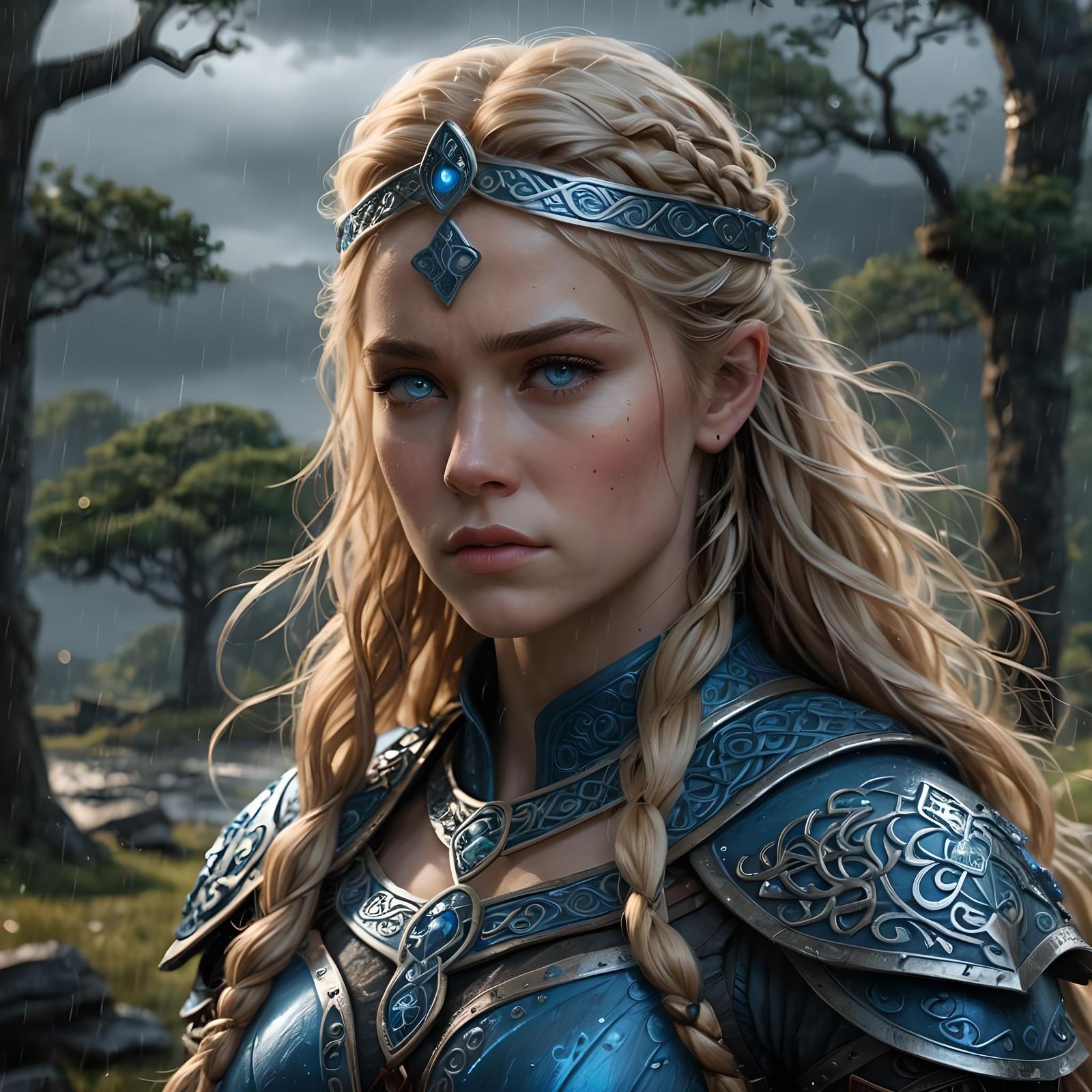 Sad Celtic Warrior Princess in Matte Painting Style