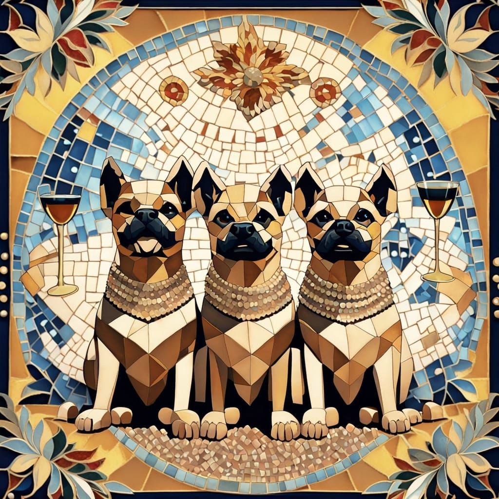 Byzantine Mosaic Dogs and Unicorns Celebrate New Year's Eve