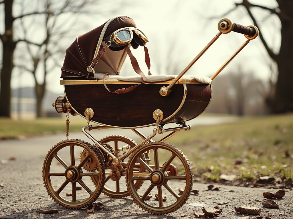 Steampunk Baby Stroller: Whimsical Cog-Driven Adventure