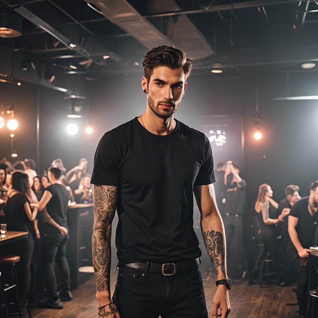Attractive Man with Tattoo in Nightclub Scene